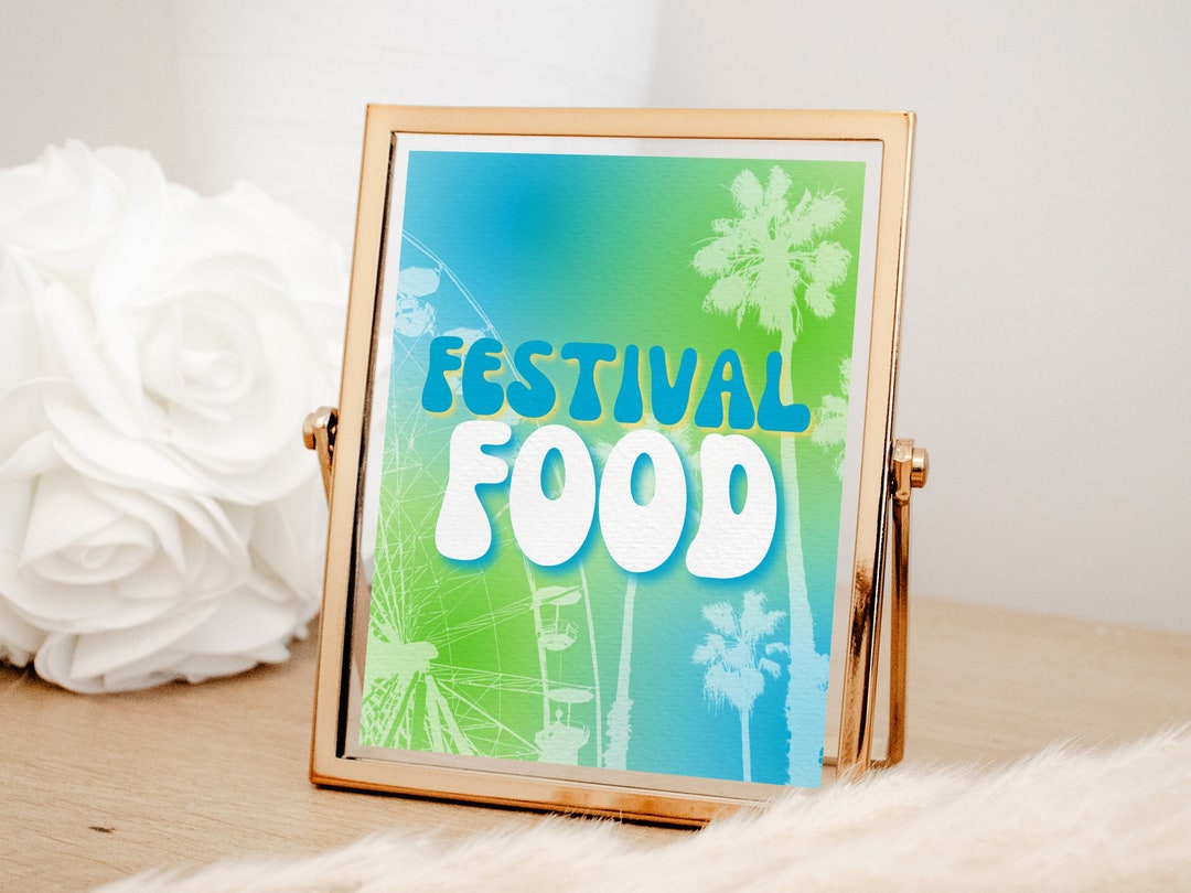 Music Festival Party Food or Snacks Sign for Green and Blue Tie-dye 1st ...