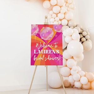 pink and orange disco welcome sign template for disco bridal shower