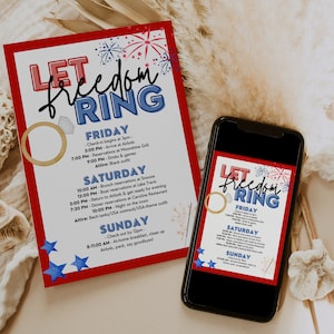 Fourth of July Bachelorette Party Itinerary Template for Washington DC, 4th of July, Red, White, Blue USA Patriotic Summer Schedule, KATY