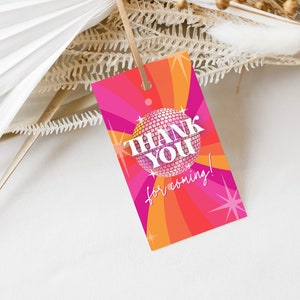 Disco Party Thank You for Coming Tag Template for Favors at Retro & Groovy 70s Birthday, Bridal Shower, or Hippie Bachelorette Party, SARA
