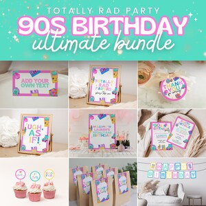 90s Birthday Party Bundle with Editable Templates for Retro & Nostalgic Theme 30th Bday for Women, Invitation, Decorations and More! SABRINA