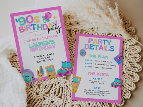 90s Birthday Invitation Template for Throwback Party for Adults, 30th Bday Invite for Women, Colorful, Nostalgic & Retro 90s Theme, SABRINA