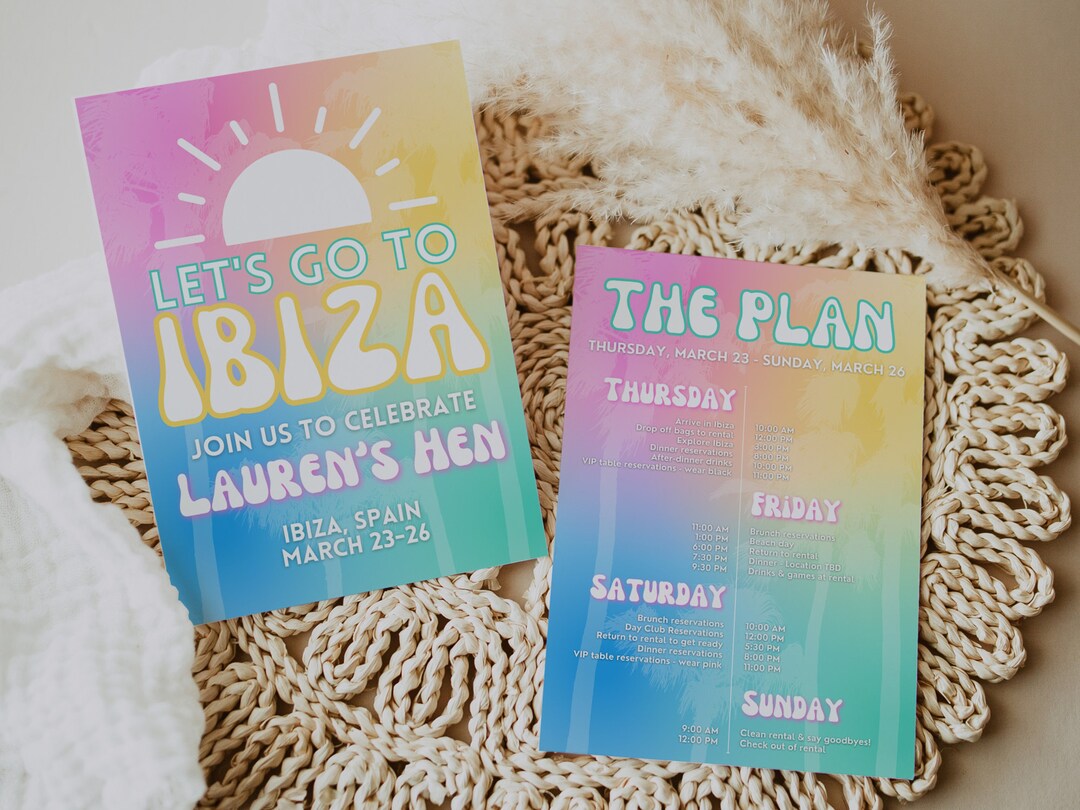 Colorful Hen Do Party Invitation With Itinerary Template Etsy