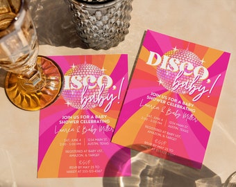 Let's Disco Baby Invitation Disco Baby Shower Invite, Retro Baby Shower Disco Shower Invite, Groovy Baby Shower Invitation Disco Ball, SARA