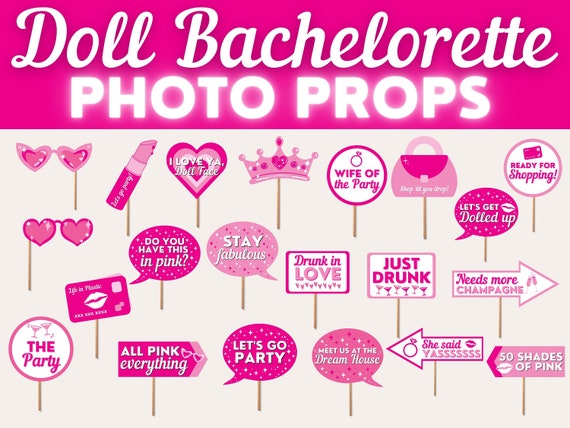 Hot Pink Glitter Bachelorette Party Photo Booth Props Printable
