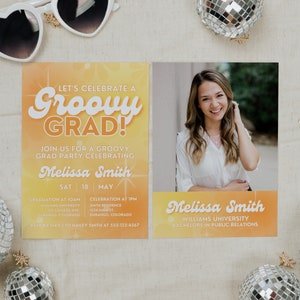 Groovy 70s Graduation Party Invitation Template for Retro Tie-Dye Grad Party, University, College or High School Hippie Theme Invite, SOPHIE