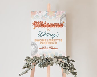 70s Bachelorette Party Welcome Sign Template for Dazed & Engaged Decorations, Groovy Retro Last Disco Theme, 60s Hippie Entry Decor, FAYE