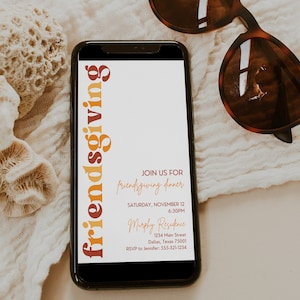 Friendsgiving Digital Invitation Template for Thanksgiving Potluck Dinner with Friends, Minimalist Text Message Evite for Fall Party, AMBER