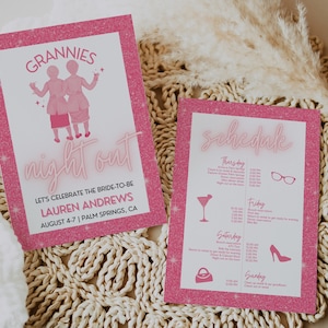 Grandma Bachelorette Party Invitation with Itinerary Template for Old Lady Grannies Night Out Bach or Old Woman Hen Party Invite, EDITH