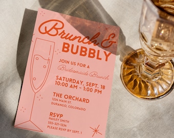 Bridesmaid Brunch Invitation Bridesmaid Brunch with the Bride, Girls Brunch Party Brunch and Bubbly Invite Brunch, Bubble Brunch Theme, CORA