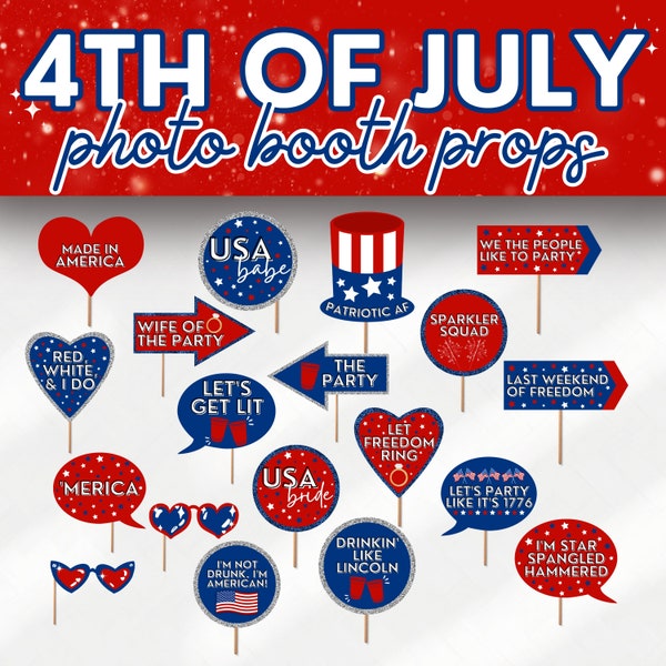 Fourth of July Bachelorette Party Printable Photo Booth Props for 4th of July Red, White, Blue USA Bach Selfie Station, Washington DC, KATY
