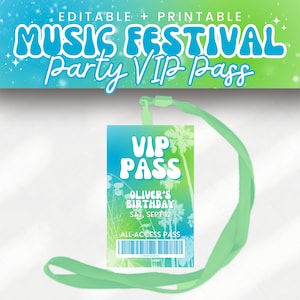 Musik Festival Jungen Geburtstagsfeier VIP Pass Vorlage für Lanyard beim Desert Music Fest Bday, Retro & Groovy Boho Backstage Pass, OLIVER