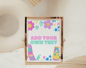 Y2K Party Decorations, Editable and Customizable Canva Sign for Year 2000s Millennium Bachelorette or Retro 00s or 90s Birthday Decor, BELLA