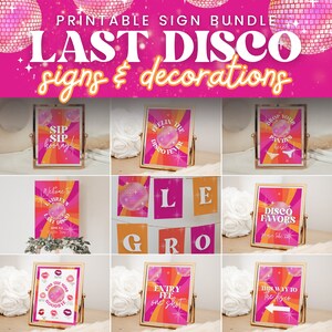 Last Disco Bachelorette Party Disco Decoraciones, Carteles de fiesta disco para carteles retro de los años 70 aturdidos y comprometidos, Funky Groovy Hippie Hen Party, SARA