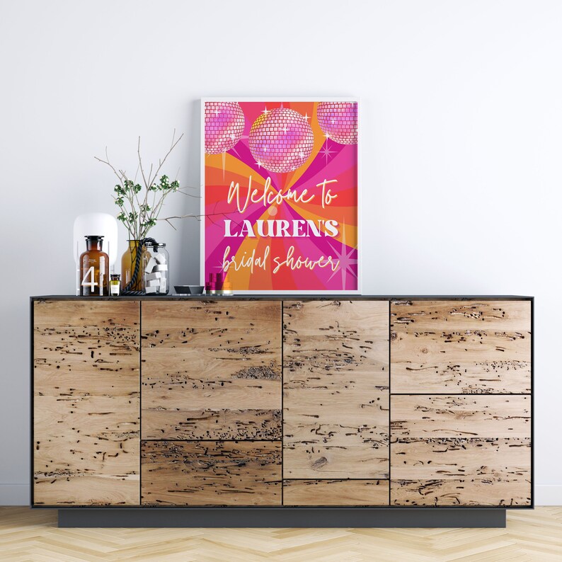 Disco Welcome Sign for retro bridal shower decorations