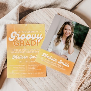 Groovy 70s Graduation Party Invitation Template for Retro Tie-dye Grad ...