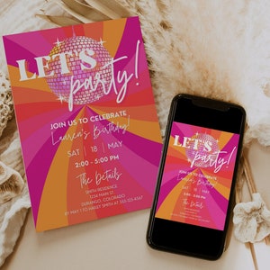 Disco Birthday Party Invitation Template for Retro & Groovy 70s Bday for Girls, Kids or Adults, Hippie Flower Power Peace Out Invite, SARA image 1