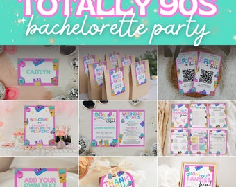 Colorful Bach to the 90s Bachelorette Party Bundle of Editable Templates for Nostalgic & Retro 90s Hen Party or Throwback Bach, SABRINA