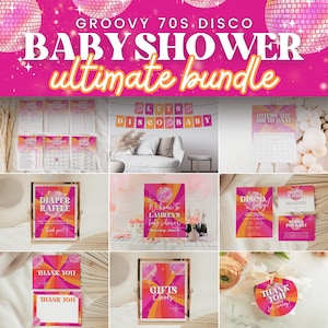 Disco Baby Shower Bundle of Editable Templates for Retro and Groovy 70s Shower, Funky Invite, Games, & Decor for Hippie Baby Girl Party SARA