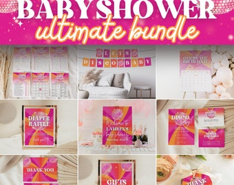 Disco Baby Shower Bundle of Editable Templates for Retro and Groovy 70s Shower, Funky Invite, Games, & Decor for Hippie Baby Girl Party SARA