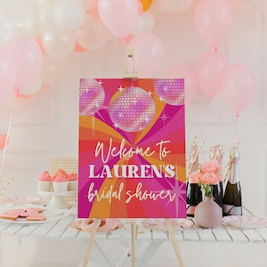 welcome sign disco for 70s theme bridal shower