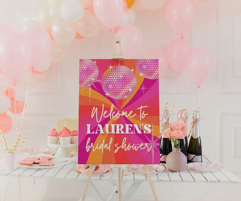 welcome sign disco for 70s theme bridal shower