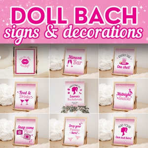 Doll Theme Bachelorette Party Bundle of Printable Signs & Hot Pink Glitter Decorations for "Come On, Let's Go Party" Malibu Hen Party  BRITT