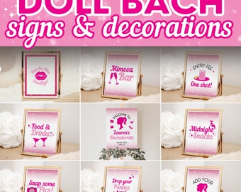 Doll Theme Bachelorette Party Bundle of Printable Signs & Hot Pink Glitter Decorations for "Come On, Let's Go Party" Malibu Hen Party  BRITT