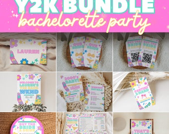 Y2K Bachelorette Party Bundle with Editable Templates for Year 2000s Millennium or Nostalgic Retro 00s or Colorful 90s Bach Hen Party, BELLA
