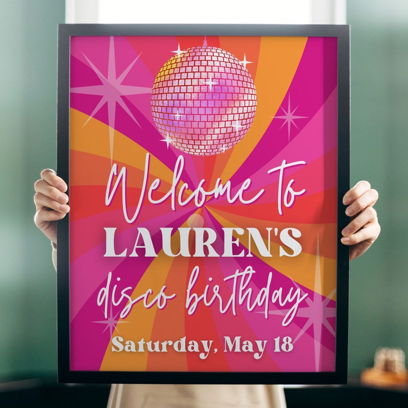 Disco Birthday Party Welcome Sign Template for Retro & Groovy 70s Bday ...