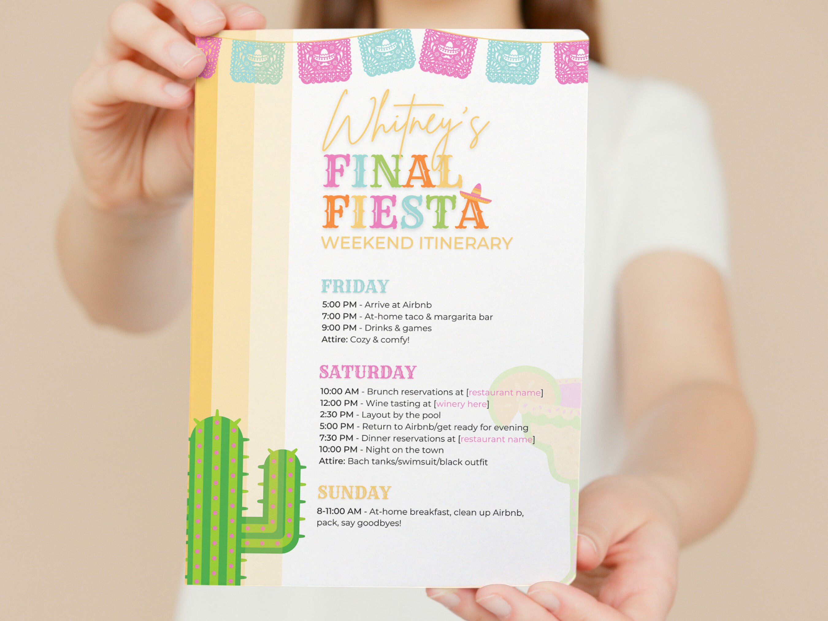 Final Fiesta Bachelorette Itinerary Canva Template Etsy