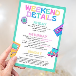 Colorful Bach to the 90s Bachelorette Invitation with Itinerary Template for Throwback 1990s Bach or Hen Party Invite Weekend Agenda, SPICE image 6