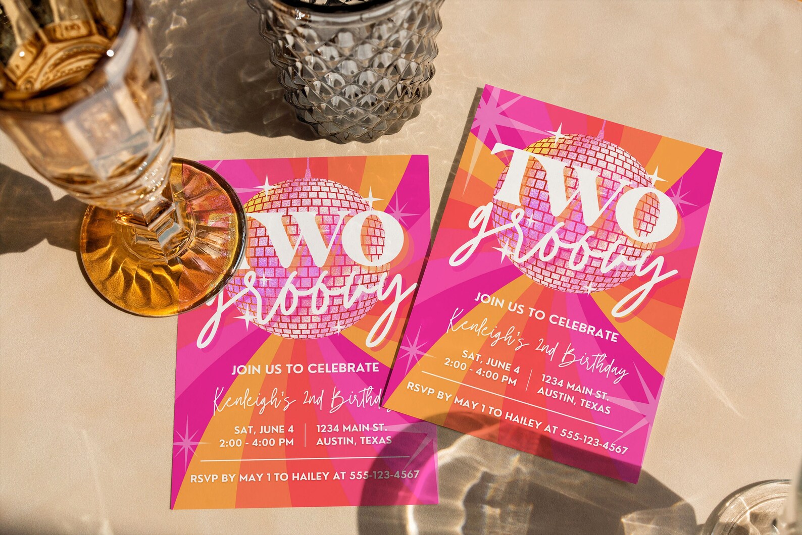 Two Birthday Invite Two Groovy Birthday Party Invitation Disco 2nd Birthday Groovy Two ...
