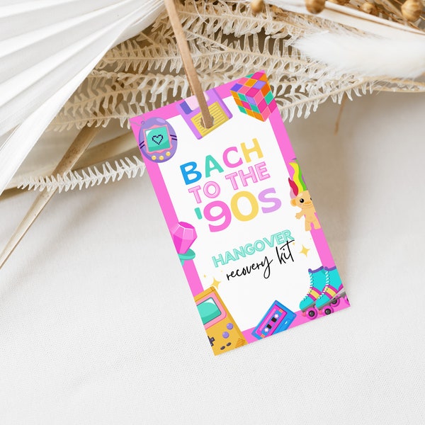 Bach to the 90s Bachelorette Party Kater Genesung Kit Card Template, für Retro Oh Shit Kit or Survival Tag, Nostalgic Hen Party, SABRINA