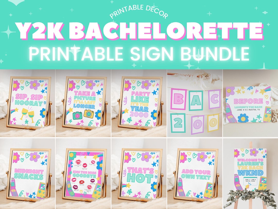 Y2K Bachelorette Party Bundle of Printable Signs & Decor for Year 2000s