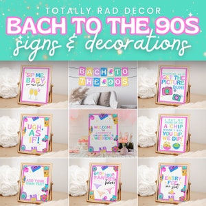 Colorful Bach to the 90s Bachelorette Party Printable Sign Bundle of Decorations for Nostalgic & Retro 90s Hen Party Throwback Bach, SABRINA
