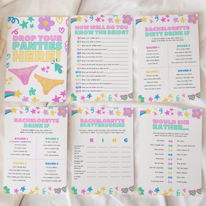 Y2K Möhippa Dryckesspelspaket för färgglatt 2000-tal eller nostalgiskt, retro eller Throwback 90-tal Möhippa, BELLA