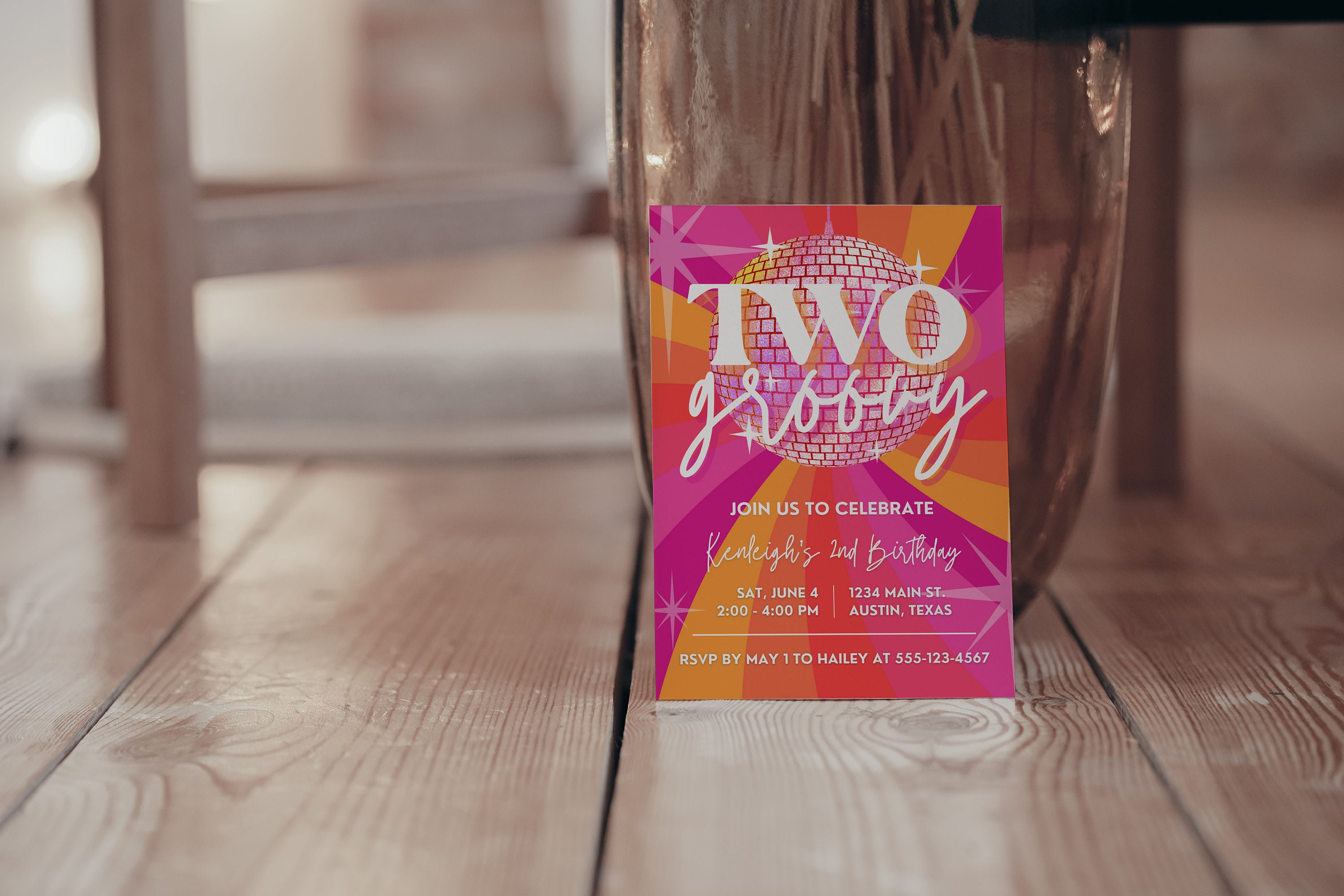 Two Birthday Invite Two Groovy Birthday Party Invitation Disco 2nd Birthday Groovy Two ...
