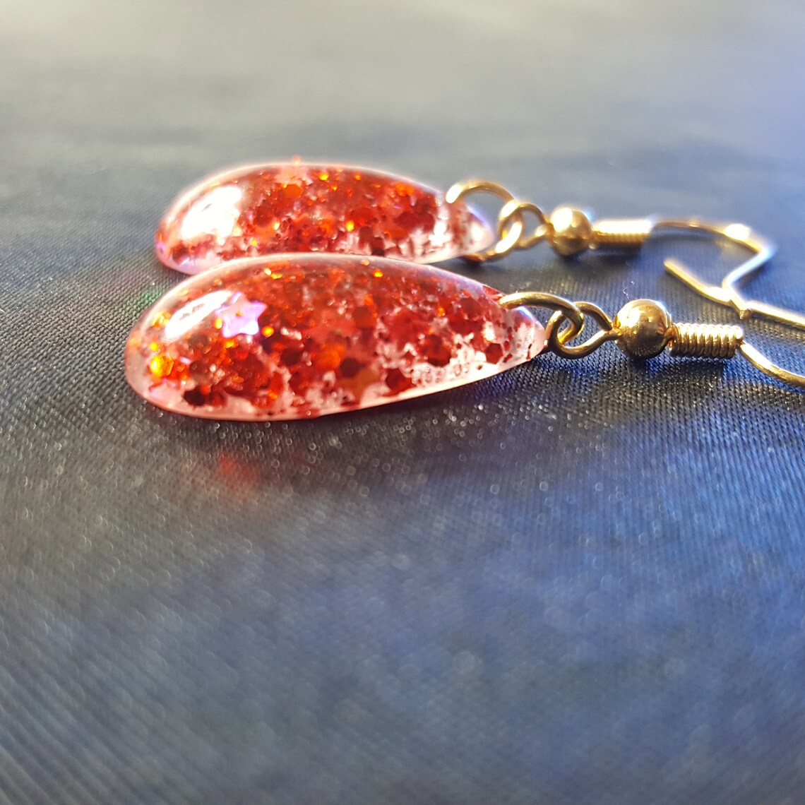 Earrings in UV resin red sequin drops Etsy