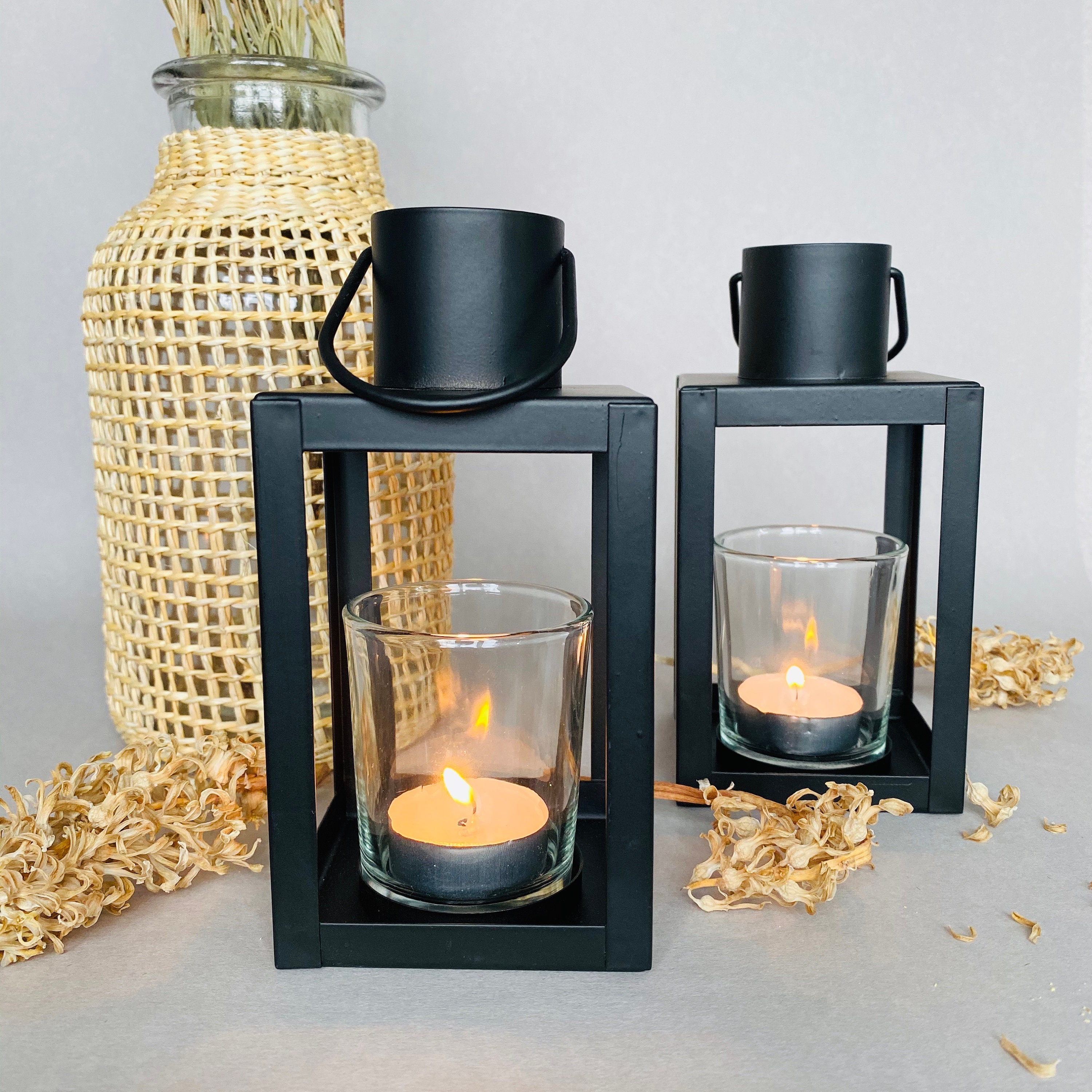 Set of 2 Grey metal lantern tea light candle holder grey Etsy