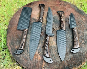 Küchenmesser Set Geschenk für Frauen - Handgeschmiedeter D2 & Damast-Stahl Koch Set - Messerschärfer - Kochmesser Geschenke für Männer - Vatertagsgeschenk