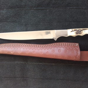 Handforged fillet knife, 14&quot; D2 steel fillet knife, deer stag hanlde, Birthday gift, anniversary gift.