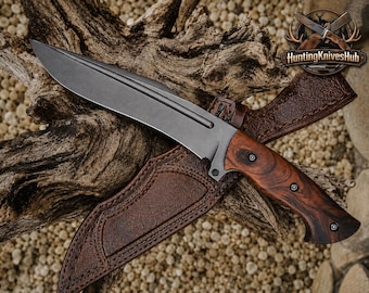 Hunting Bowie Knife, Black Smith Knife, D2 Steel Bushcraft & Survival Knives, Hiking Outdoor Camping Knife Gifts for Men, Father's Day Gifts