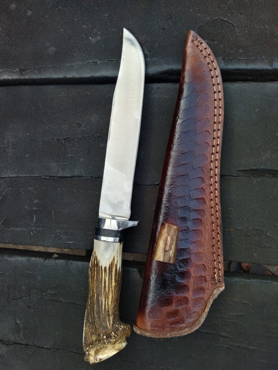 Crown Stag Knife, Handmade Bowie Hunting Knife, Made to Order, D2 Steel