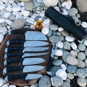 Chef knife set,handmade Damascus steel knives, beautiful gift for him or her, set of 8 knives, best gift.