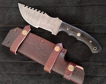 Cuchillo rastreador, cuchillo de caza de acero de Damasco hecho a mano, cuchillo de caza personalizado, regalo de Navidad, regalo para él.