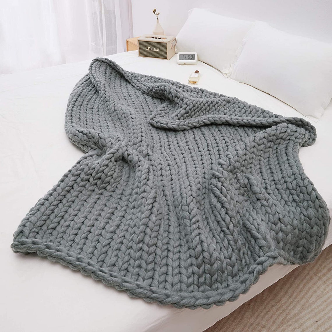 Chunky Knit Blanket Dark Gray 50x60 Inches A Beautiful Giant Etsy