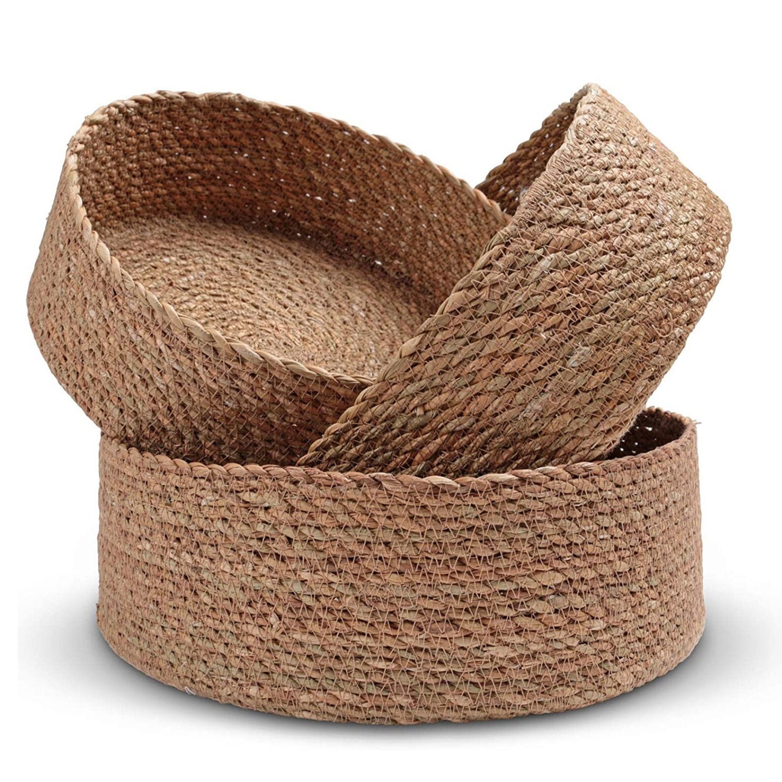Woven Round Seagrass Basket Tray Set of 3 Handwoven Wicker Etsy