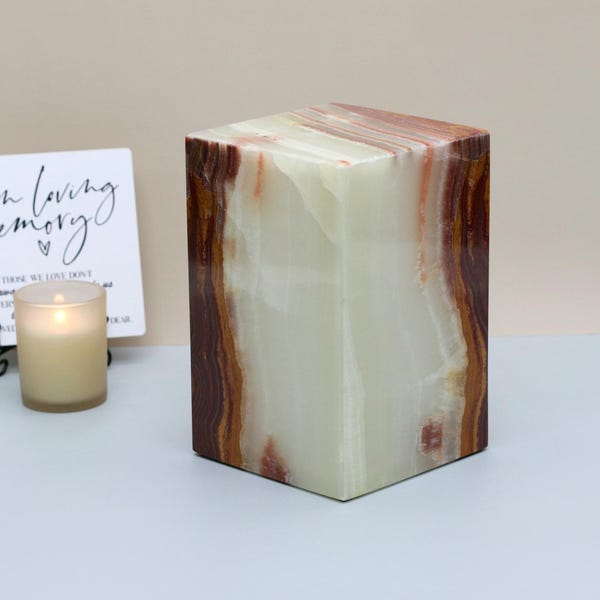 Green Onyx Stone Cremation Urn for Ashes - 120 cu in | Handcrafted Stone Memorial