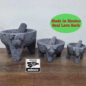Authentic Pig Face Molcajete 100% Lava Volcanic Stone, Mortar and Pestle, Small, Medium, Large, Hecho en Mexico, Cerdo Molcajete y Telote